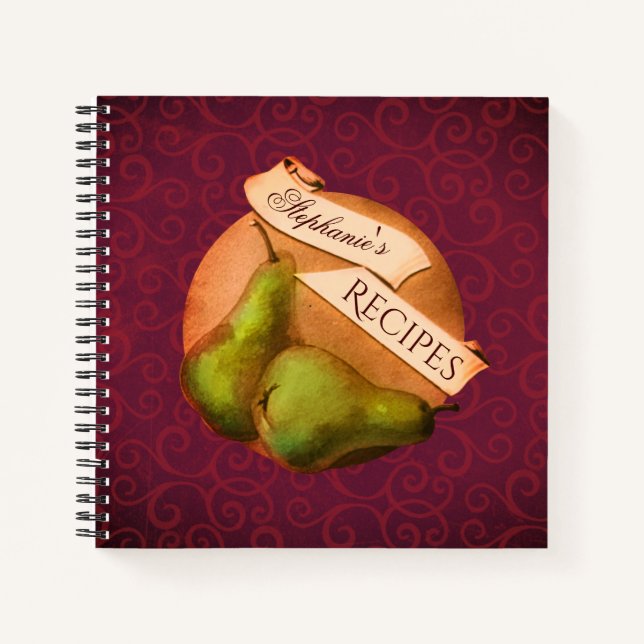 Customisable Name Vintage Pears Retro Recipe Notebook (Front)