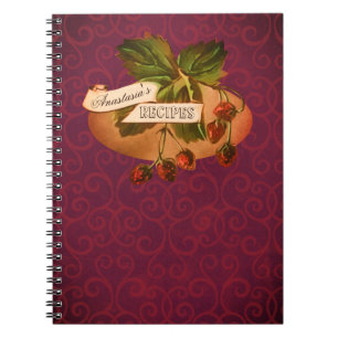Customisable Name Vintage Strawberries Recipe Notebook