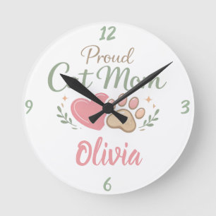 Customisable name Wall Clock For Cat Mum