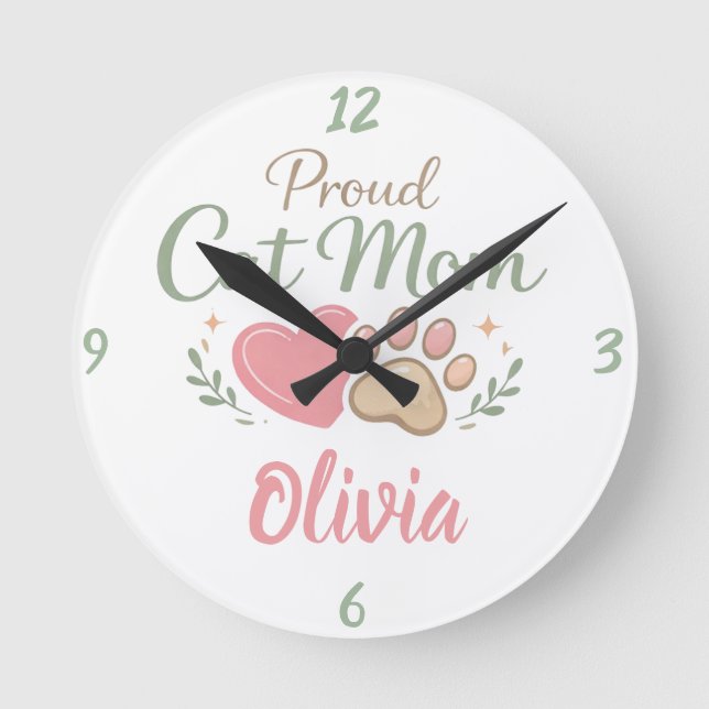 Customisable name Wall Clock For Cat Mum (Front)