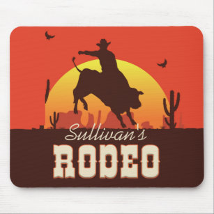 Customisable NAME Western Cowboy Bull Rider Rodeo Mouse Mat