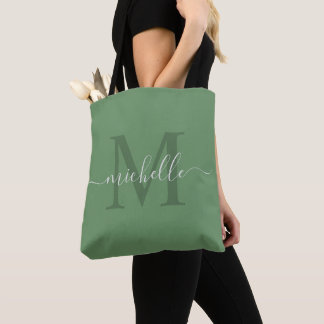 Customisable Name With Solid Sage Green Colour Tote Bag