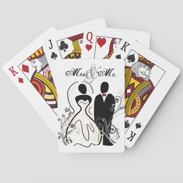 Customisable names bride groom playing cards (Back)