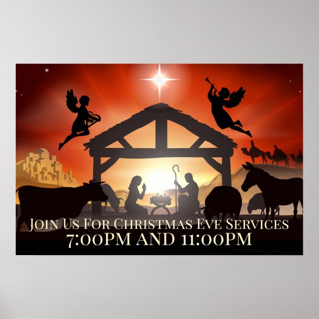 Customisable Nativity Scene Religious Christmas Poster (Front)