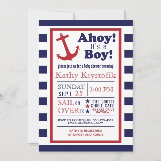 Customisable Nautical Baby Boy Shower Invitation (Front)