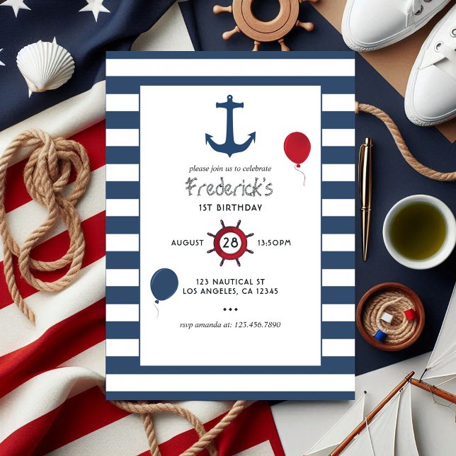 Customisable Nautical Birthday Party Photo Invitation (Customizable Nautical Birthday Party Photo Invitation)