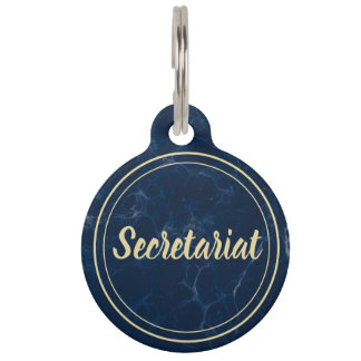 Customisable Navy Blue Marble + Gold Horse Halter Pet Tag