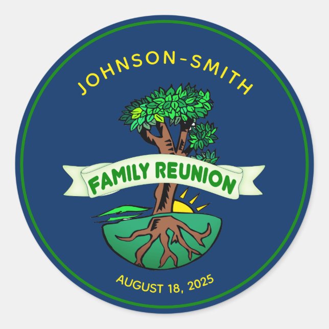 Customisable Navy Family Tree Reunion Stickers (Front)