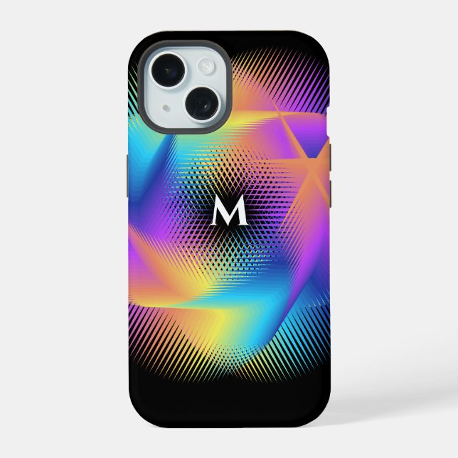 Customisable Neon Gradient Optical Illusion Design iPhone 15 Case (Back)