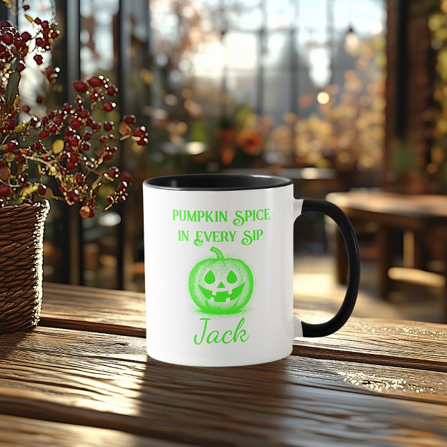 Customisable Neon Halloween - Green Pumpkin Design Mug (Creator Uploaded)