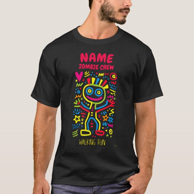 Customisable Neon Pop Art Zombie | Funny Halloween T-Shirt (Front)