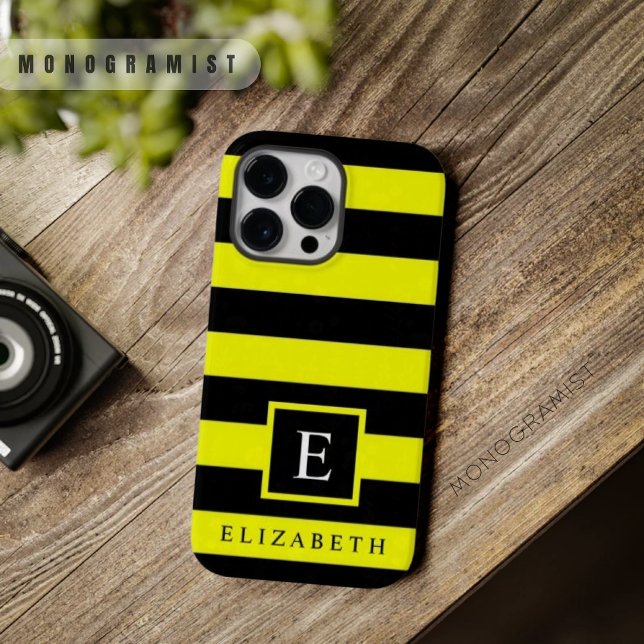 Customisable Neon Yellow Black Colour Stripes  Case-Mate iPhone Case (BLACK YELLOW PHONE CASE
)