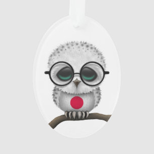 Customisable Nerdy Japanese Baby Owl Chic Ornament