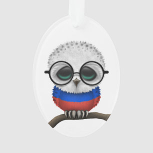 Customisable Nerdy Russian Baby Owl Chic Ornament