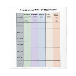 Customisable Neurodivergent Weekly Meal Planner Notepad