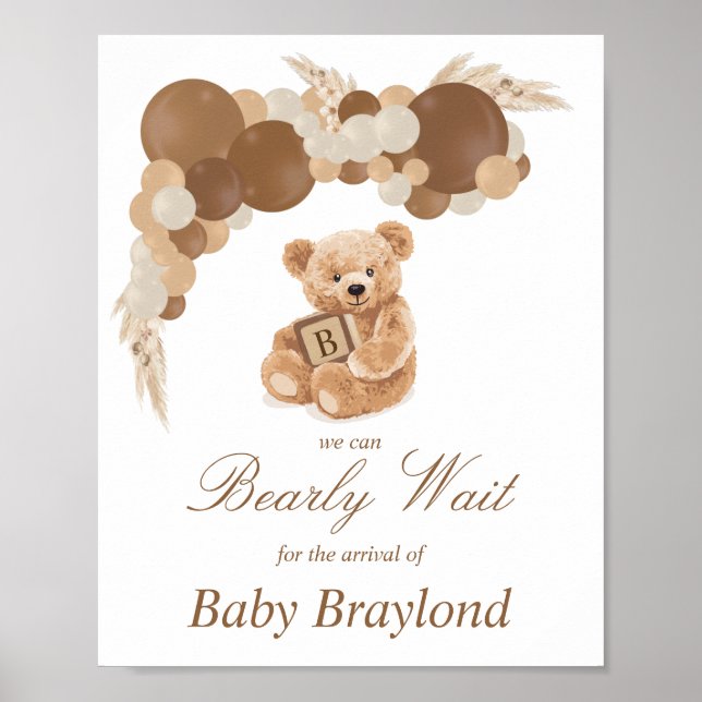Customisable Neutral Brown Pampas Teddy Bear Sign (Front)