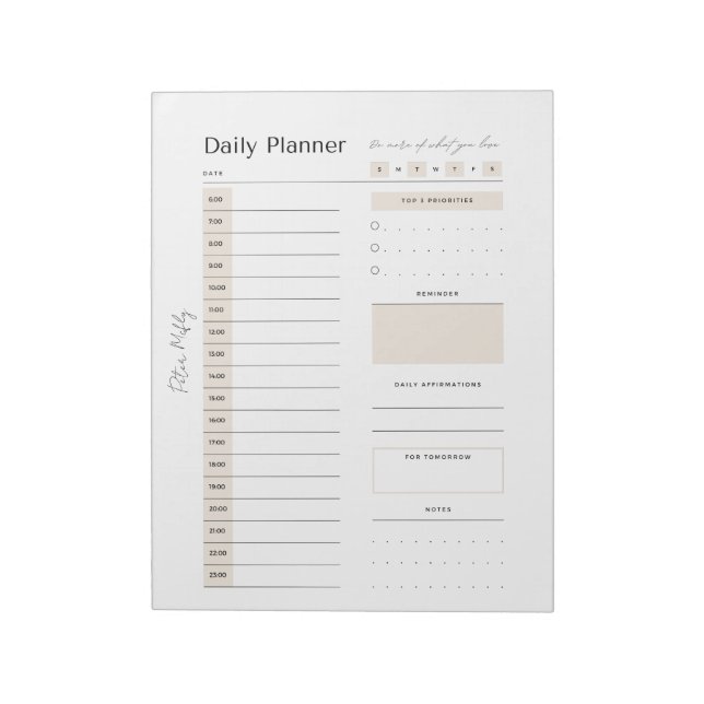 Customisable Neutral Daily Planner - Top Priority, Notepad (Rotated)
