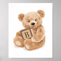 Customisable Neutral Teddy Bear with Block