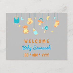 Customisable new baby unisex postcard