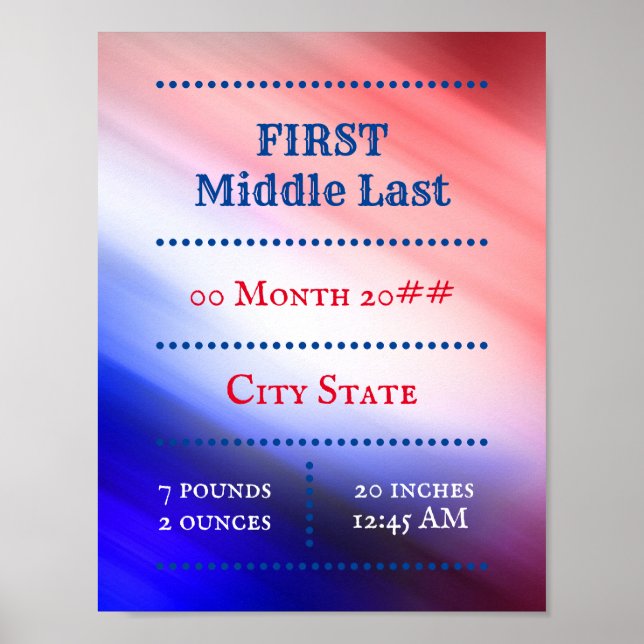 Customisable newborn baby red white blue poster (Front)