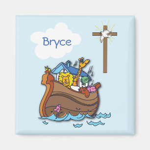 Customisable Noah’s Ark Baby Baptism, Boy Blue Magnet