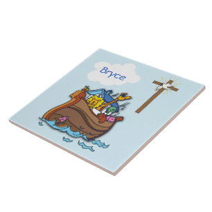 Customisable Noah’s Ark Baby Baptism, Boy Blue Tile