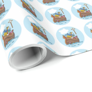 Customisable Noah’s Ark Baby Baptism, Boy Blue Wrapping Paper