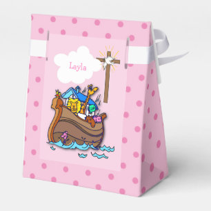 Customisable Noah’s Ark Baby Baptism, Girl Pink Favour Box