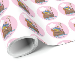 Customisable Noah’s Ark Baby Baptism, Girl Pink Wrapping Paper