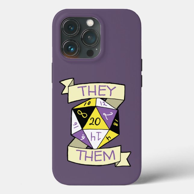 Customisable Nonbinary Tabletop D20 Pronoun Dice Case-Mate iPhone Case (Back)