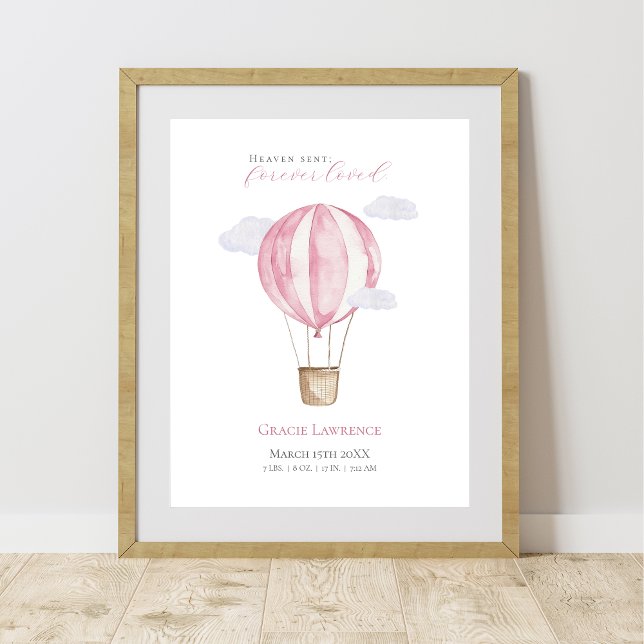 Customisable Nursery Watercolor Pink Air Balloon Poster (Creator Uploaded)
