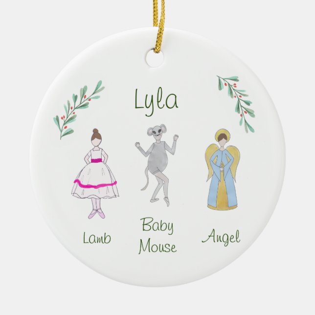 Customisable Nutcracker Lamb/Baby Mouse/Angel Ceramic Tree Decoration (Front)