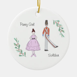 Customisable Nutcracker Soldier/Party Girl Ceramic Tree Decoration