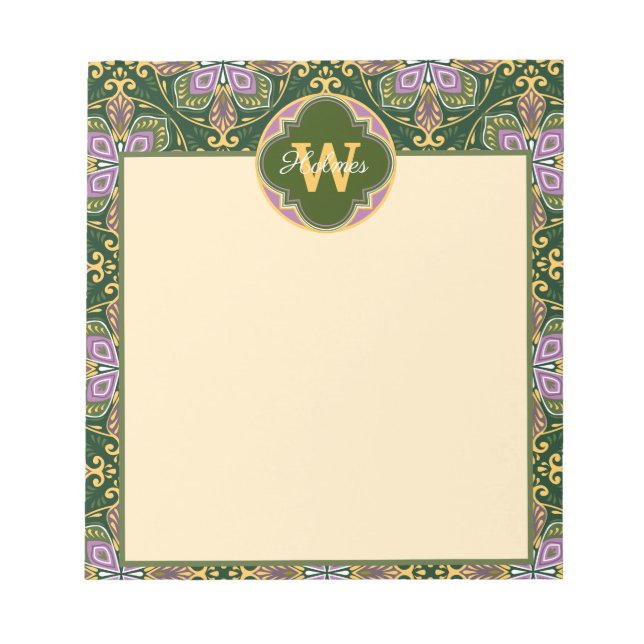 Customisable Olive and lavender Azulejos Notepad (Front)