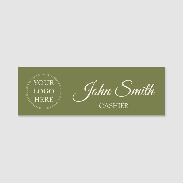 Customisable Olive Green Elegant & Person Name Tag (Front)