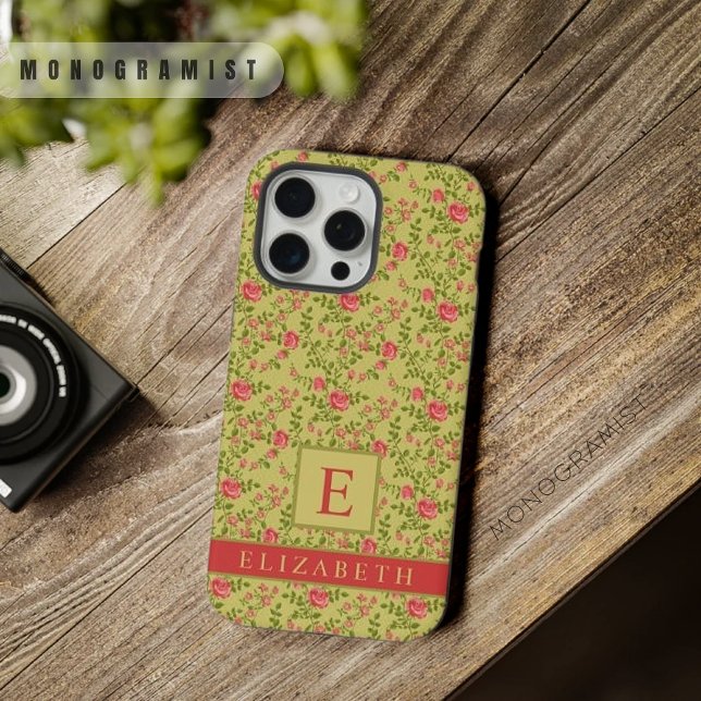 Customisable Olive Green Floral Pink Rose Flowers iPhone Case (Customizable Olive Green Floral Pink Rose Flowers iPhone Case)