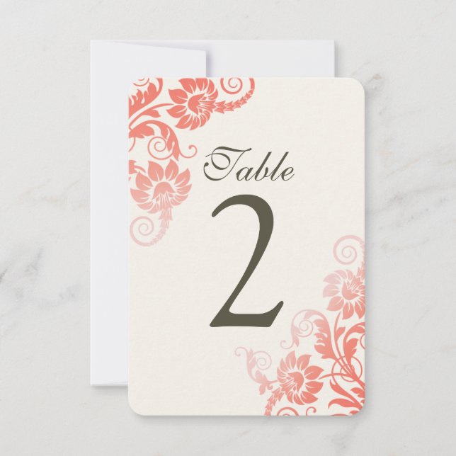 Customisable Ombre Coral Table Number Cards (Front)