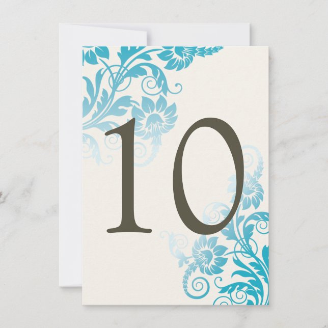 Customisable Ombre Teal Table Number Cards (Front)