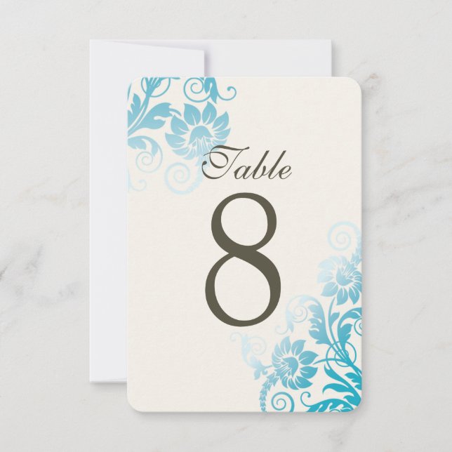 Customisable Ombre Teal Table Number Cards (Front)