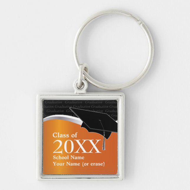 Customisable Orange and Black Graduation Keychain (Front)