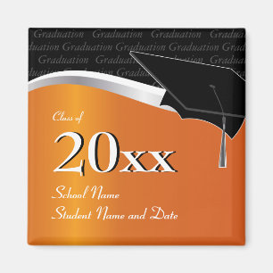 Customisable Orange and Black Graduation Magnet