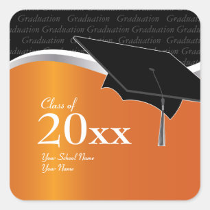 Customisable Orange and Black Graduation Sticker