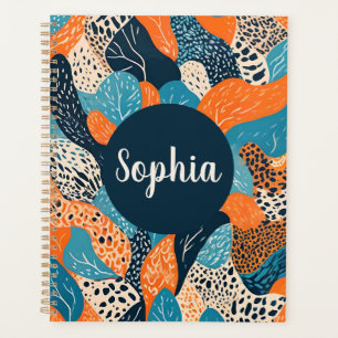Customisable Orange and Blue Cheetah Print Planner