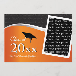 Customisable Orange & Black Graduation Invitation