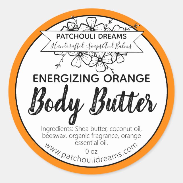 Customisable Orange Body Butter Label Handmade (Front)