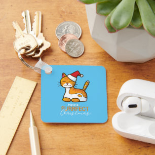 Customisable Orange cat Purrfect Christmas Key Ring