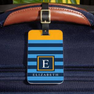 Customisable Orange Light Dark Blue Colour Block Luggage Tag