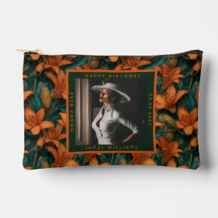 Customisable Orange Lilies Floral Mum’S Birthday Accessory Pouch