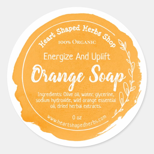 Customisable Orange Soap Label Handmade Business (Front)