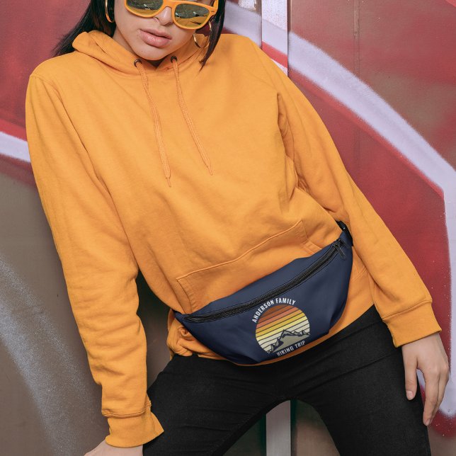 Customisable Orange Sunset Mountain Blue Hiking Bum Bags (Creator Uploaded)